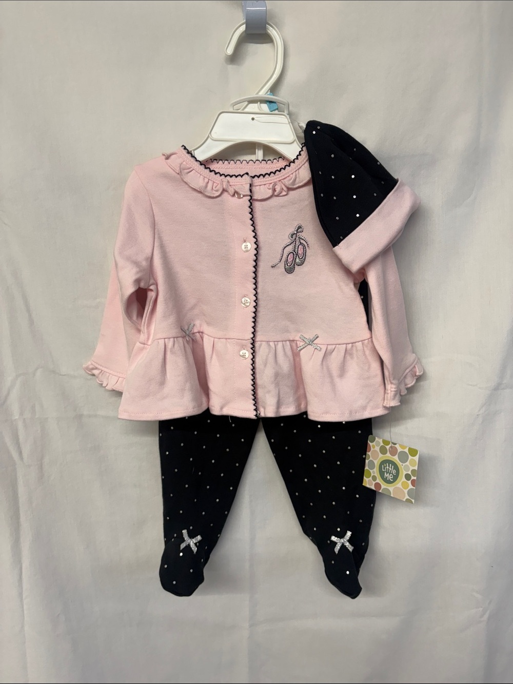 Little Me Baby Girl Pink Peplum Top & Polka Dot Footed Pants Set 6 mos